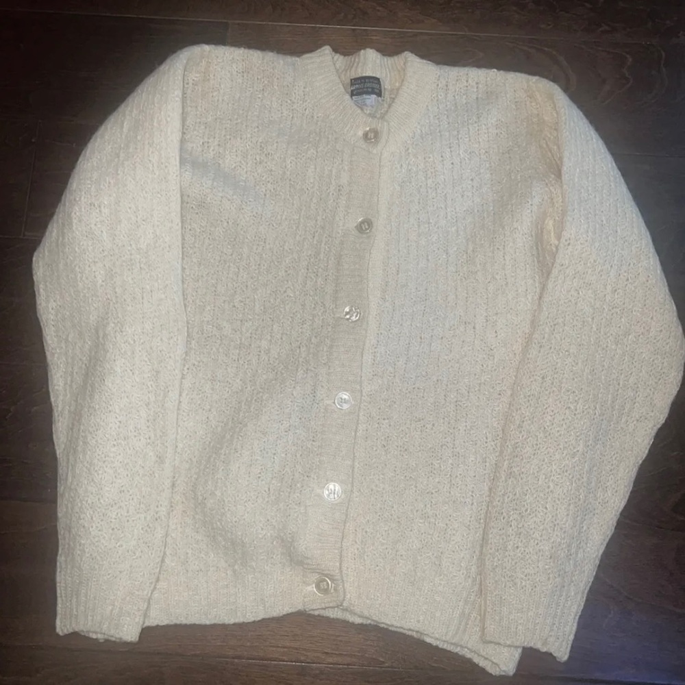 Vintage Brooks Brothers Cream Wool Blend Nubby Knit Cardigan Small S Scotland